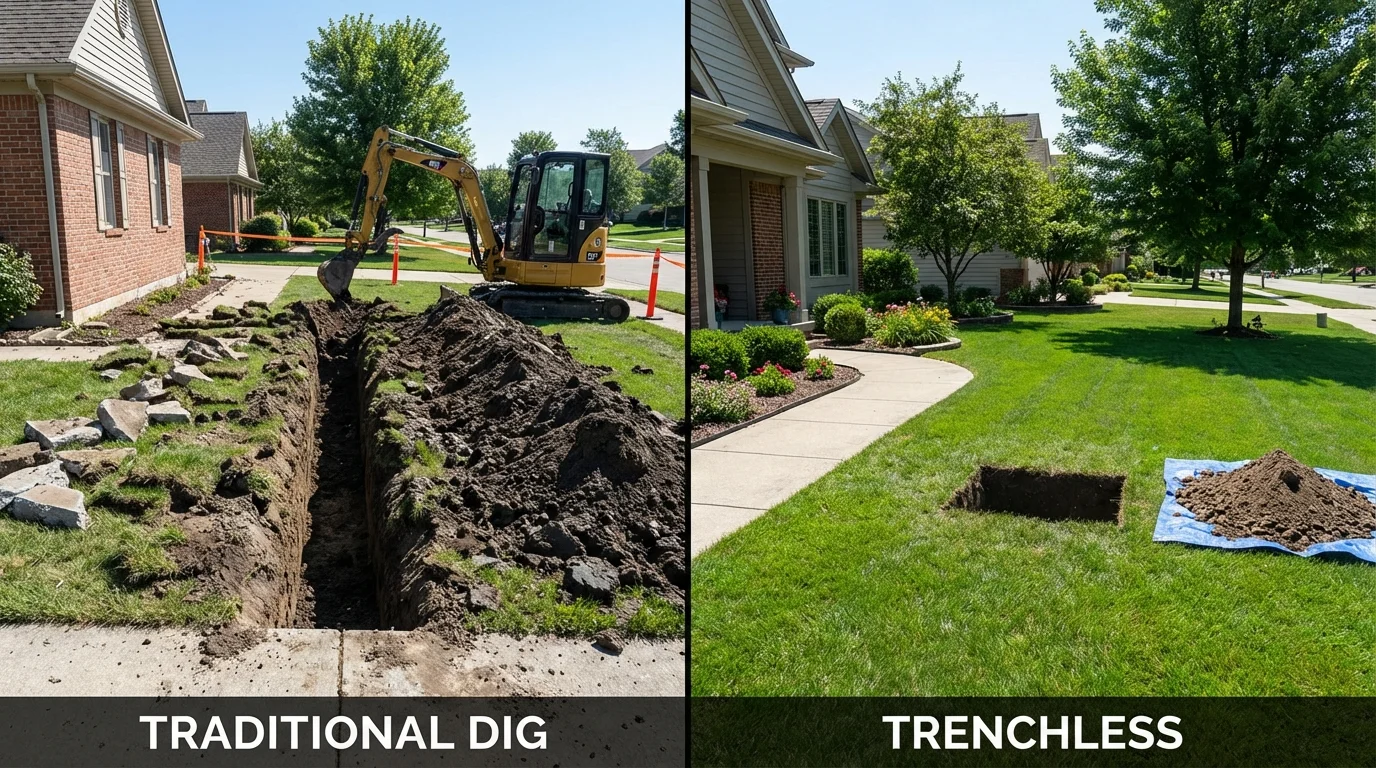 Trenchless sewer repair with minimal yard damage versus traditional excavation in Douglas, MA